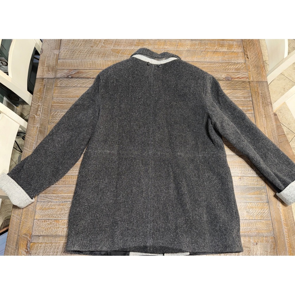 Anne Klein Car Coat Mens L Charcoal Grey Wool Blend Zip Button Jacket Preloved - Picture 13 of 13